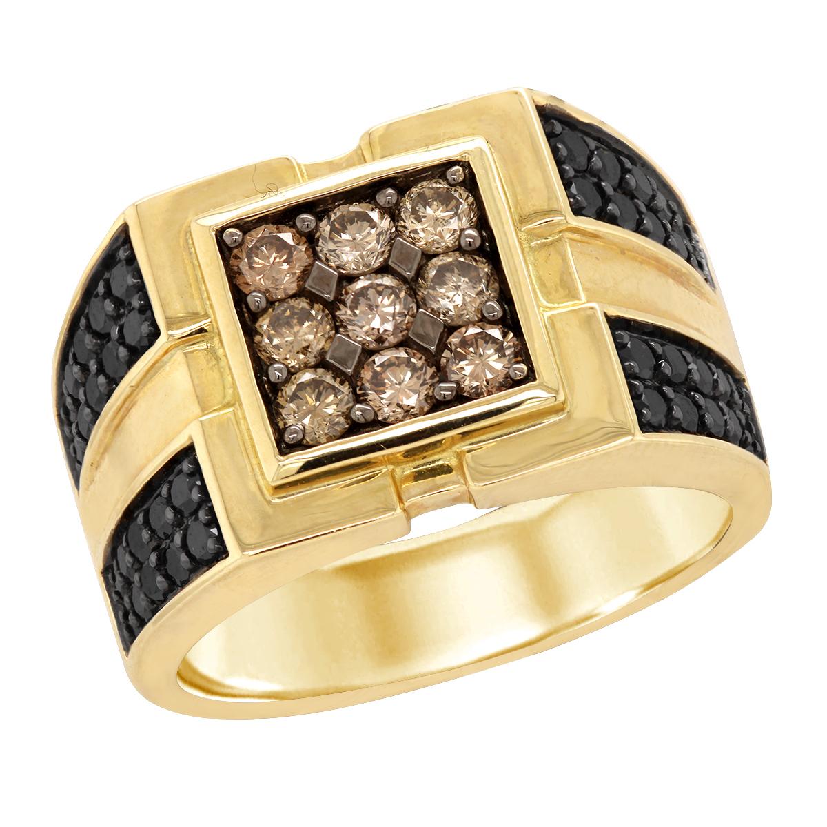 MEN&#39;S MODERN YELLOW GOLD FASHION RING WITH BLACK AND BROWN DIAMONDS, 1.53 CT TW