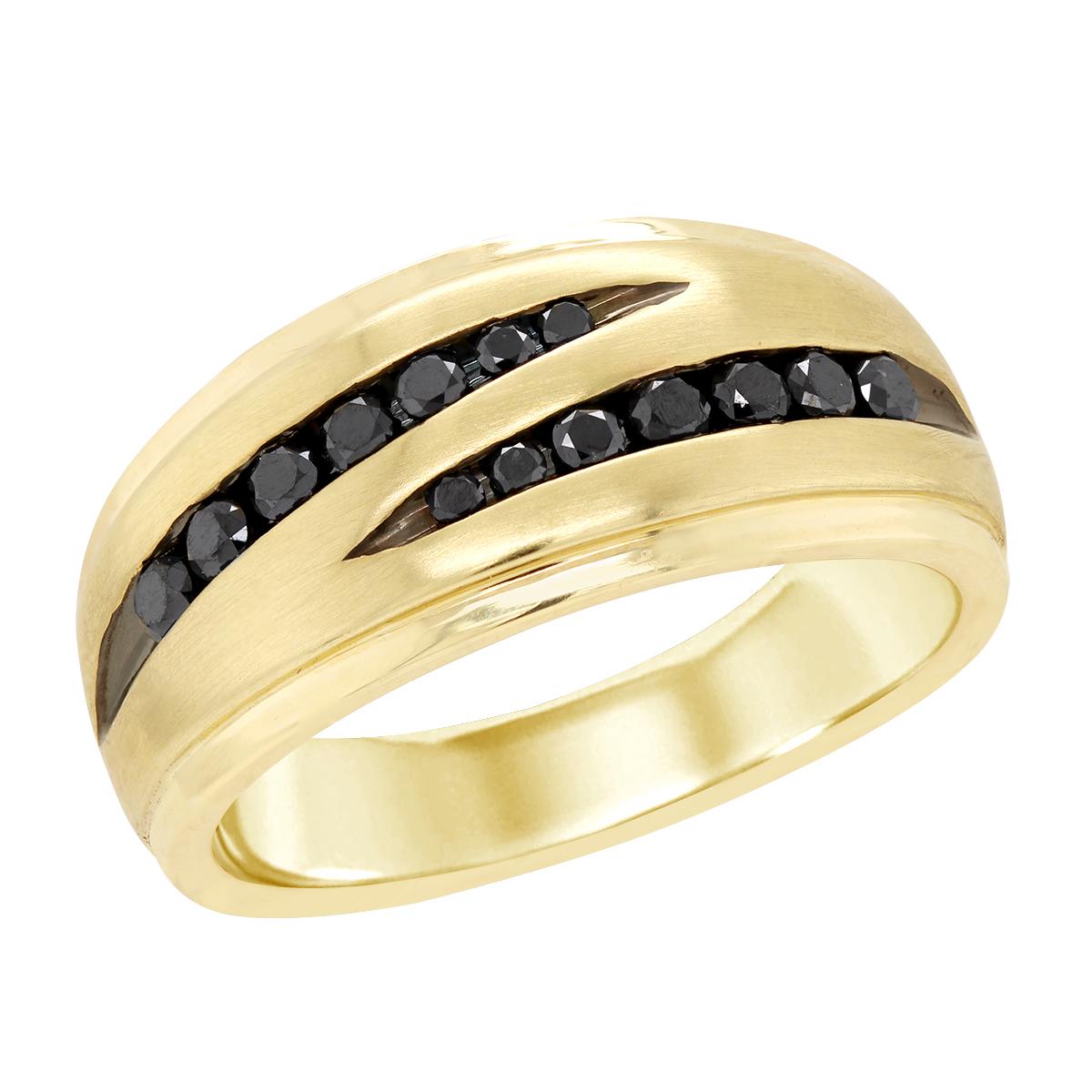 MEN&#39;S YELLOW GOLD FASHION RING WITH BLACK DIAMONDS, .50 CT TW