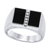 MEN&#39;S WHITE GOLD RING WITH ROUND CUT DIAMONDS AND BLACK AGATE, .06 CT TW