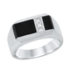 MEN&#39;S WHITE GOLD RING WITH BLACK AGATE AND PRINCESS CUT DIAMONDS, .19 CT TW
