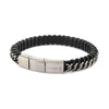 GENTS FASHION BRACELET WITH BLACK LEATHER AND STEEL CURB STYLE