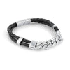 MEN&#39;S STAINLESS STEEL BRACELET WITH LEATHER AND CUBIC ZIRCONIA