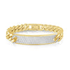 GENTS CURB LINK GOLD TONE STEEL BRACELET WITH PAVE CUBIC ZIRCONIA PLATE
