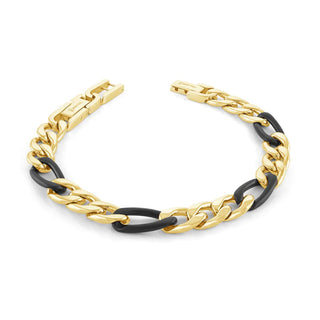 MEN'S YELLOW AND BLACK PLATED STAINLESS STEEL FIGARO BRACELET, 9.5MM WIDE