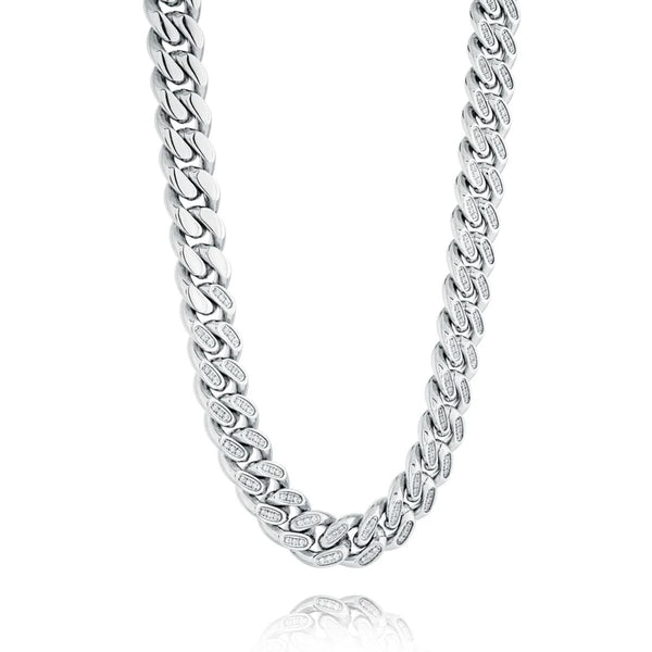 Mens Gold Stainless Steel Square Link Chain Necklace with Cubic Zirconia