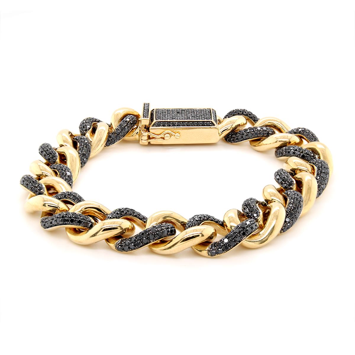 YELLOW GOLD CURB LINK BRACELET WITH 725 BLACK DIAMONDS, 5.44 CT TW