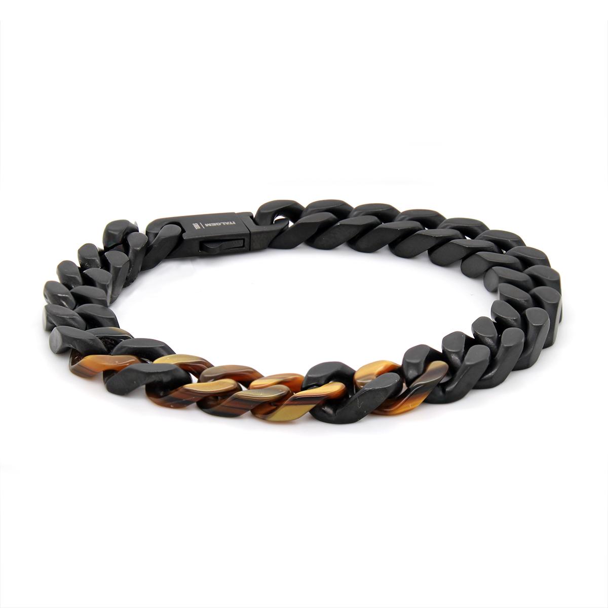 MEN&#39;S BLACK MATTE FINISHED STEEL BRACELET WITH TIGER EYE