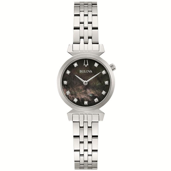 LADIES BULOVA WATCH WITH BLACK MOTHER-OF-PEARL DIAL SET 