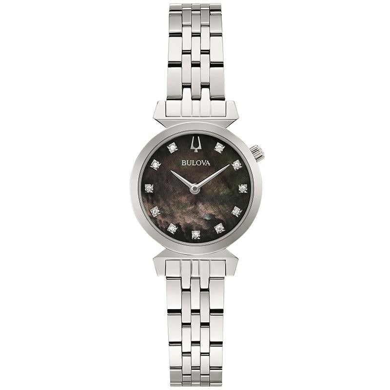 LADIES BULOVA WATCH WITH BLACK MOTHER OF PEARL DIAL SET