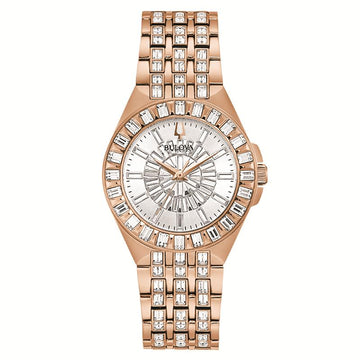 LADIES ROSE GOLD-TONE BULOVA WATCH WITH 110 CRYSTALS