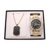 MEN&#39;S YELLOW TONE STAINLESS STEEL WATCH AND NECKLACE
