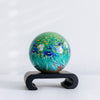 SPINNING GLOBE OF VAN GOGH&#39;S IRISES WOTH ARCHED BLACK BASE, 4.5 INCH DIAMETER