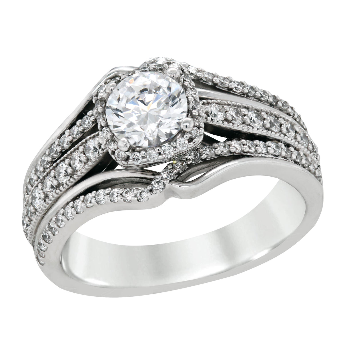 WHITE GOLD ORNATE DIAMOND ENGAGEMENT RING SETTING, .55 CT TW