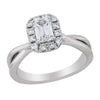WHITE GOLD ENGAGEMENT RING SETTING WITH EMERALD CUT CENTER AND DIAMOND HALO, .25 CT TW