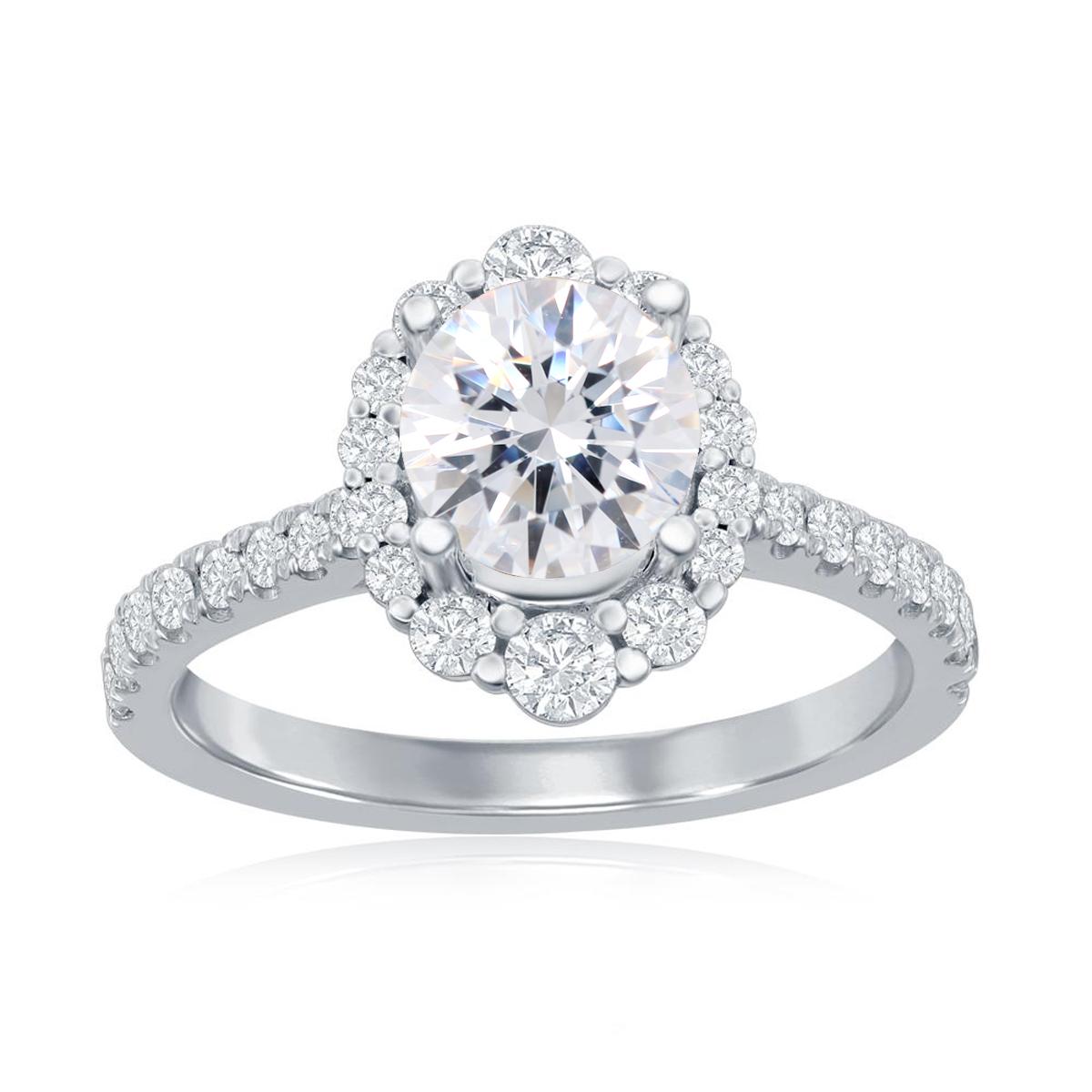 WHITE GOLD DIAMOND HALO ENGAGEMENT RING SETTING, .61 CT TW