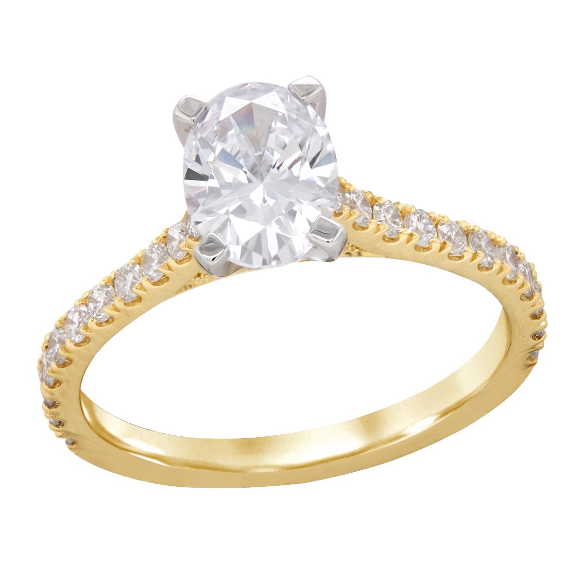 YELLOW GOLD ENGAGEMENT RING WITH CLASSIC STYLING AND OVAL CENTER, .42 CT TW