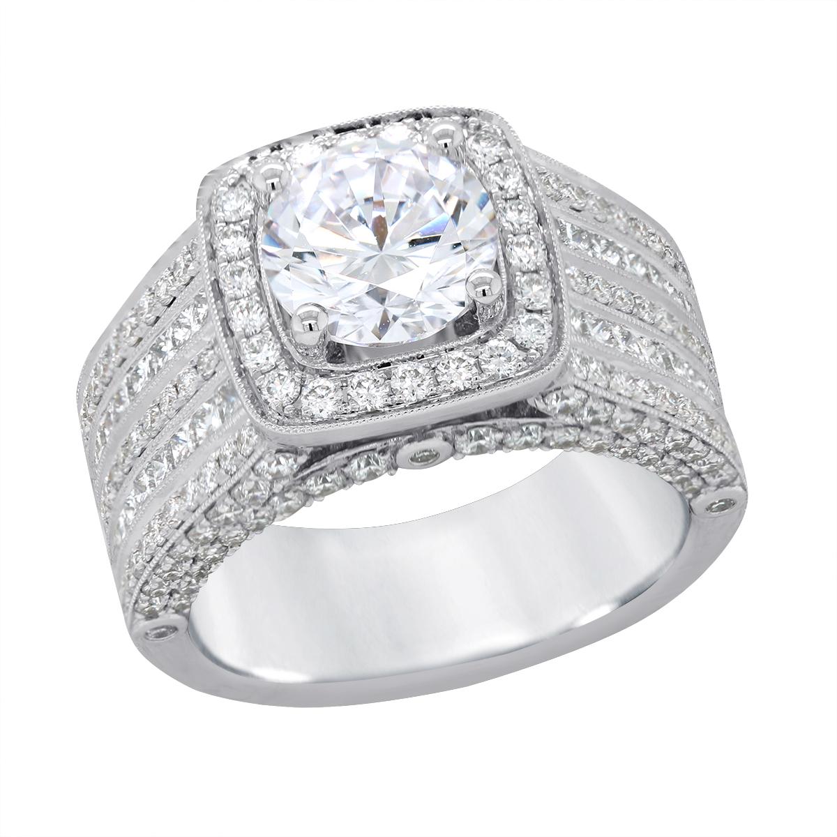 WIDE BAND WHITE GOLD STATEMENT RING WITH 198 SIDE DIAMONDS, 1.89 CT TW