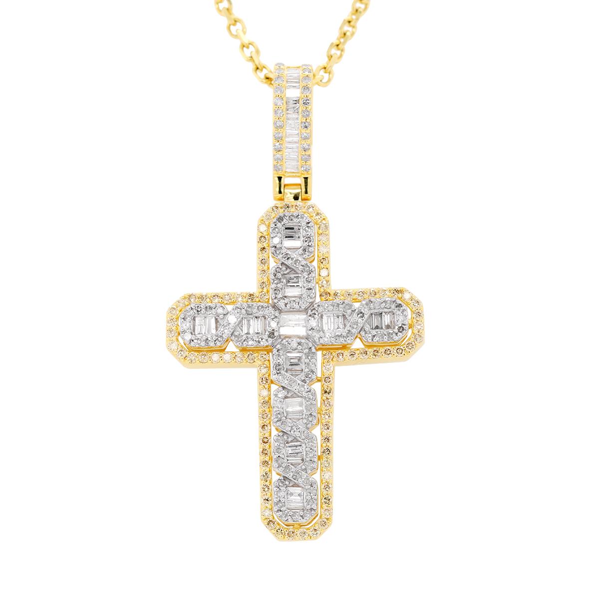 YELLOW GOLD CROSS CHARM WITH DIAMONDS, 2.15 CT TW